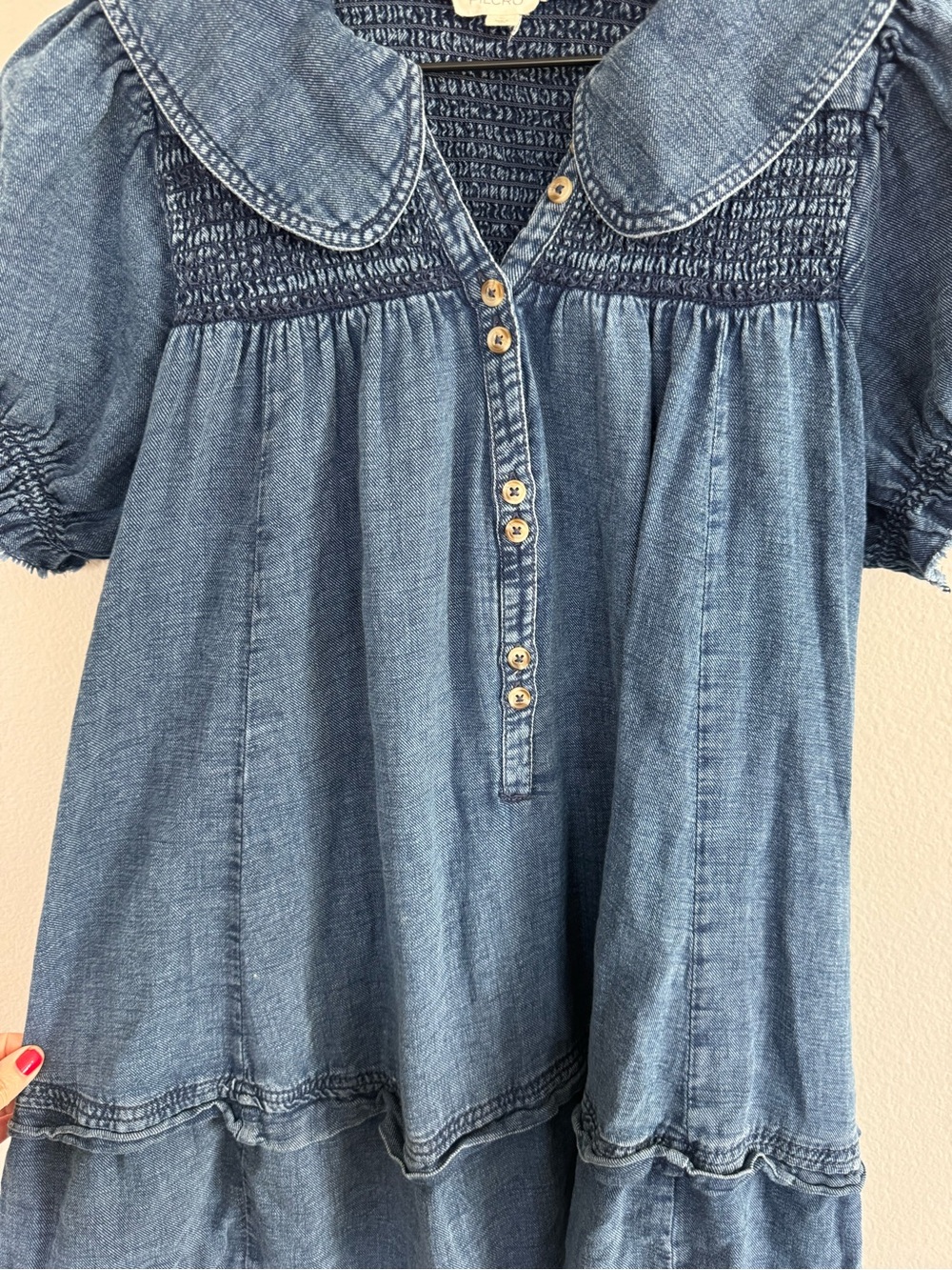 Pilcro Anthropologie Denim Smocked Babydoll Swing Mini Dress Medium - Picture 8 of 13